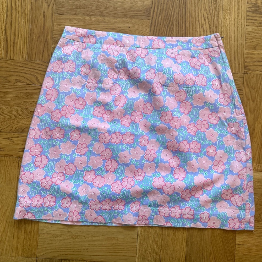 VINTAGE Lilly Pulitzer Skirt - Pink & Lavender Floral Popover Print - Size 6